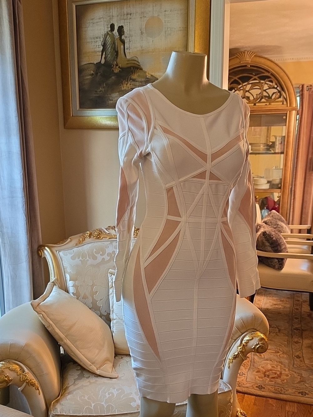 Women's White & Blush Bandage Bodycon Dress